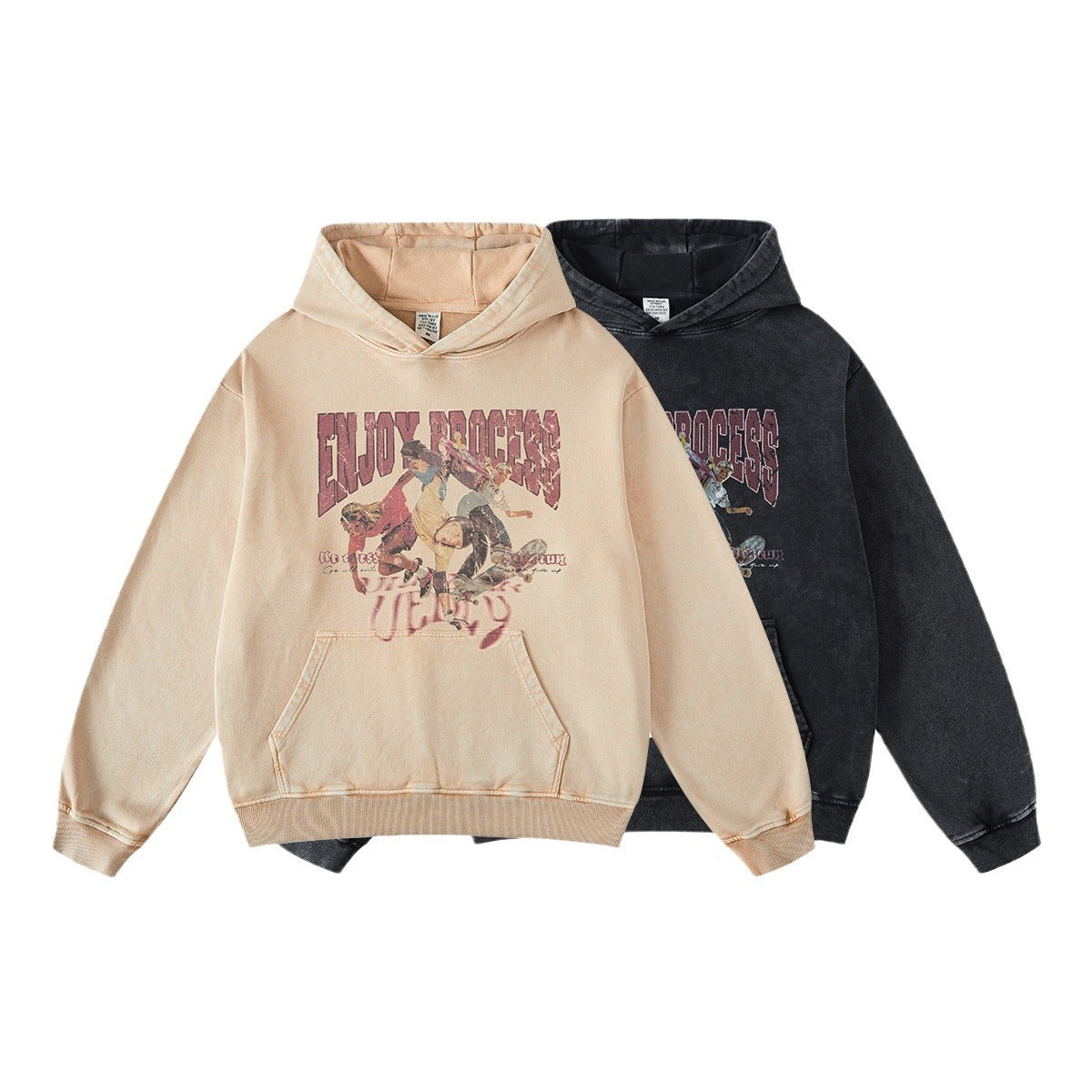 Washed Oversize Skateboard Print Hoodie