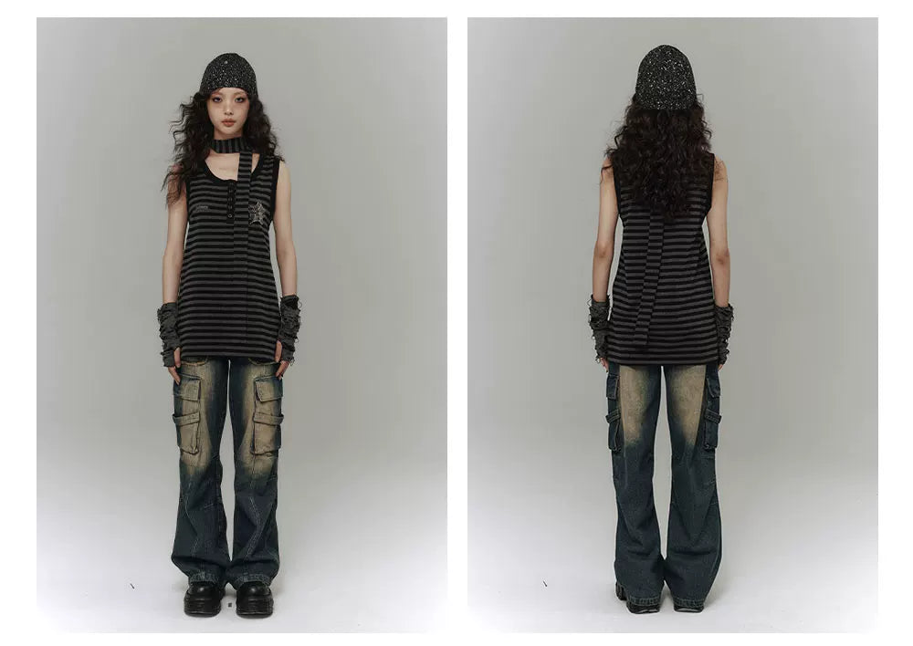Star Stripe Oversize Long Sleeve T-Shirt & Tank Top