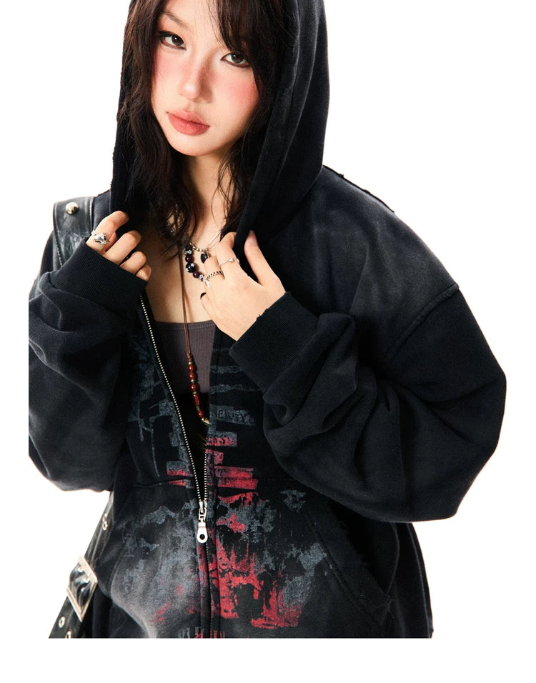 Paint Splash Graphic Print Oversize Zipper Hoodie