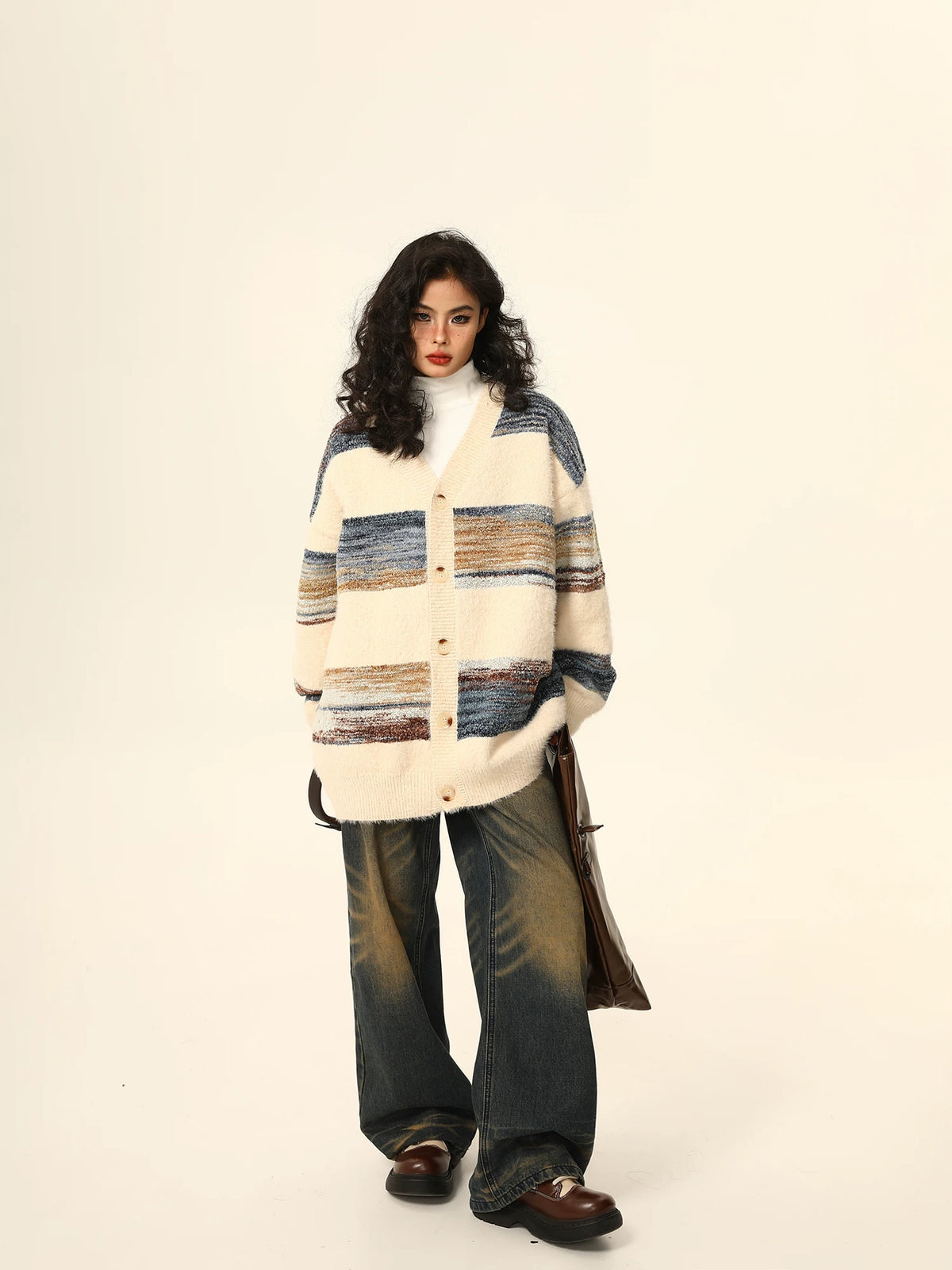 Oversized Striped Knit Cardigan