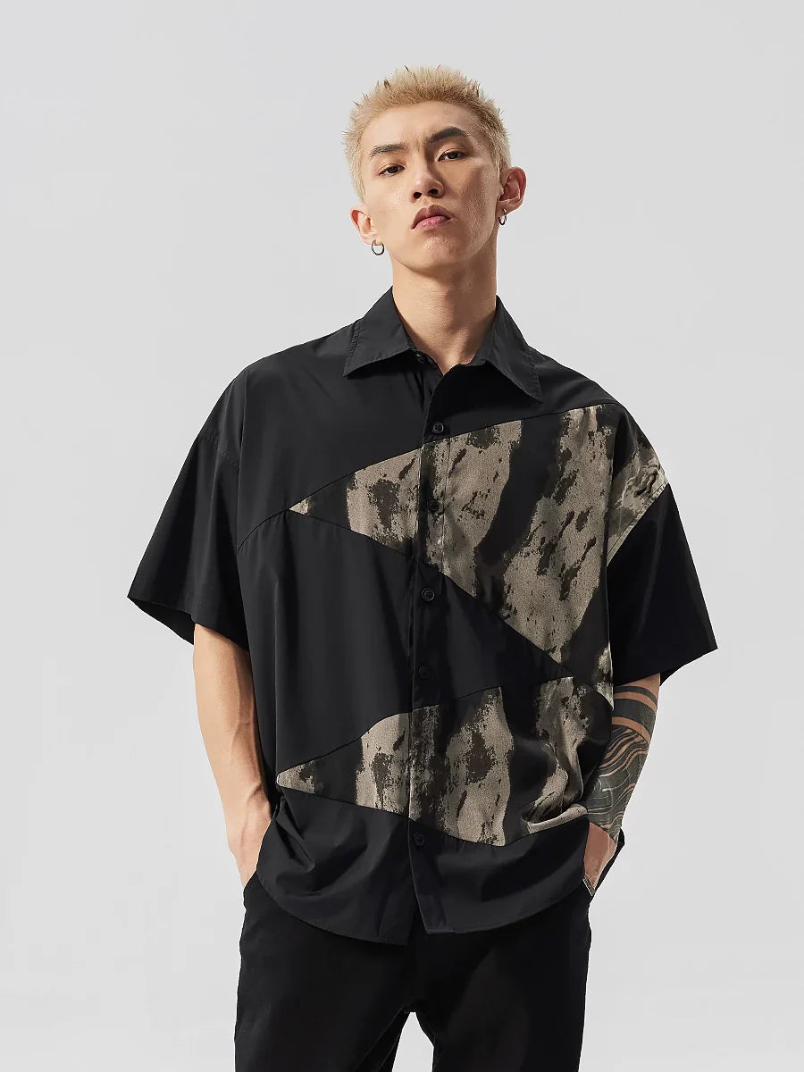 Deconstruction Tie-Dye Patchwork Oversize Short Sleeve Shirt