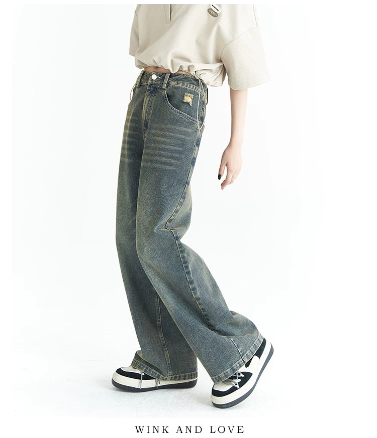 Washed Wide-Leg Denim Jeans