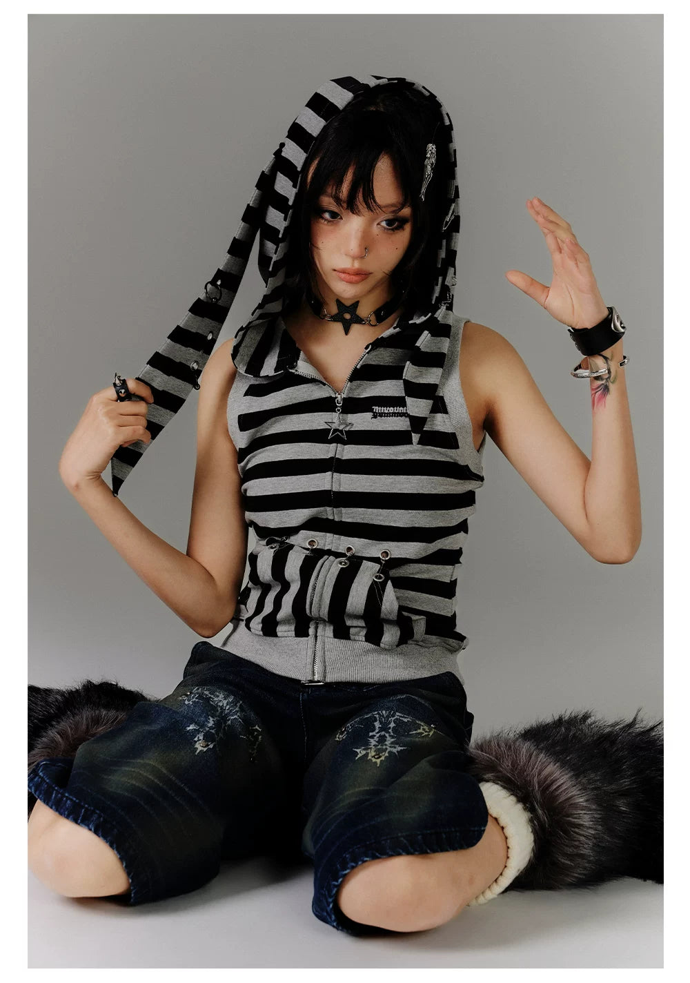 Washed Damage High-Waist Cropped Straight Denim Jeans