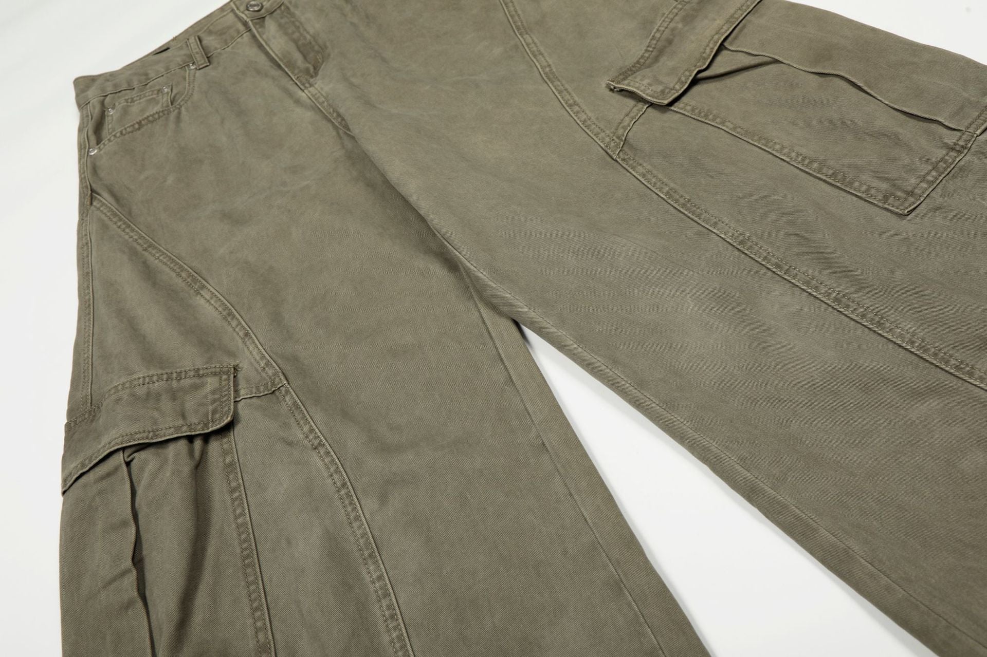 Washed Multi Pocket Curved Cargo Pants