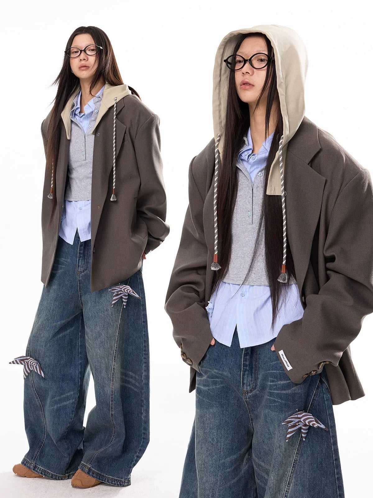 Oversize Detachable-Hood Tailored Jacket