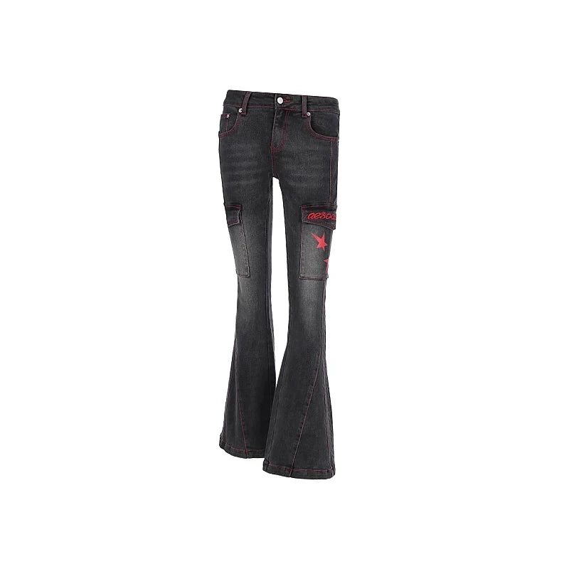 Washed Stretch Slim Flare Denim Jeans