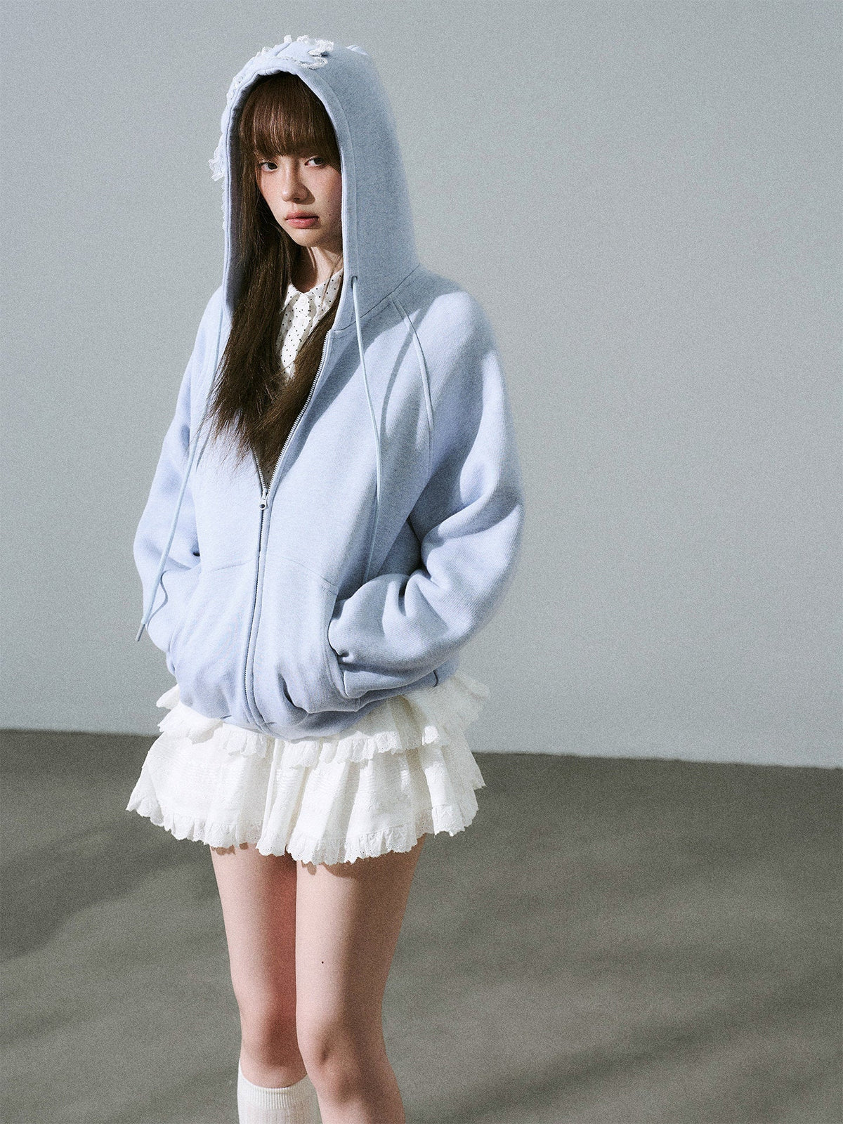 Bow Design Zipper Hoodie