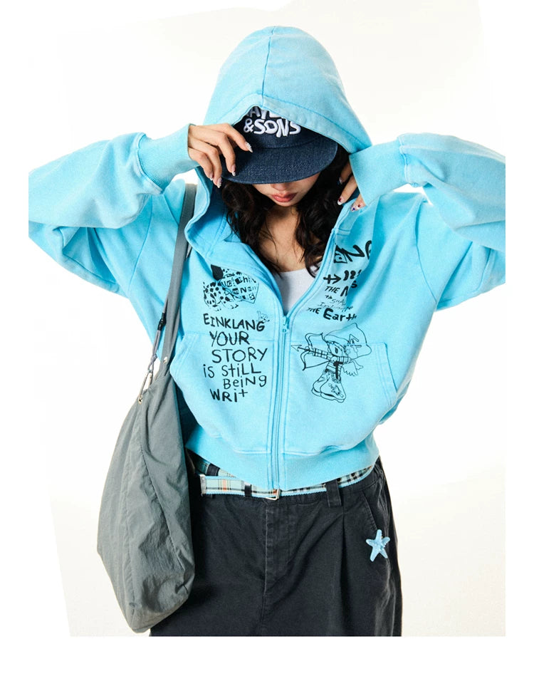 Letter Print Zipper Hoodie