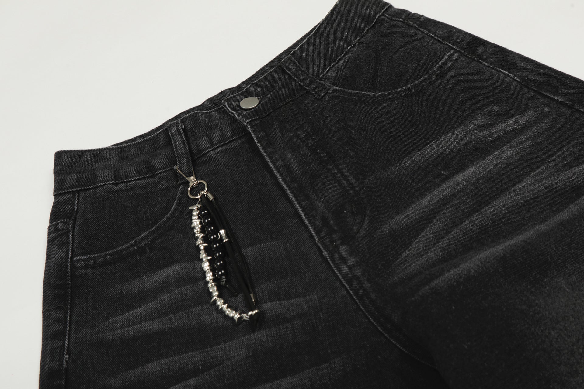 Washed Studs Detail Wide Leg Denim Jeans