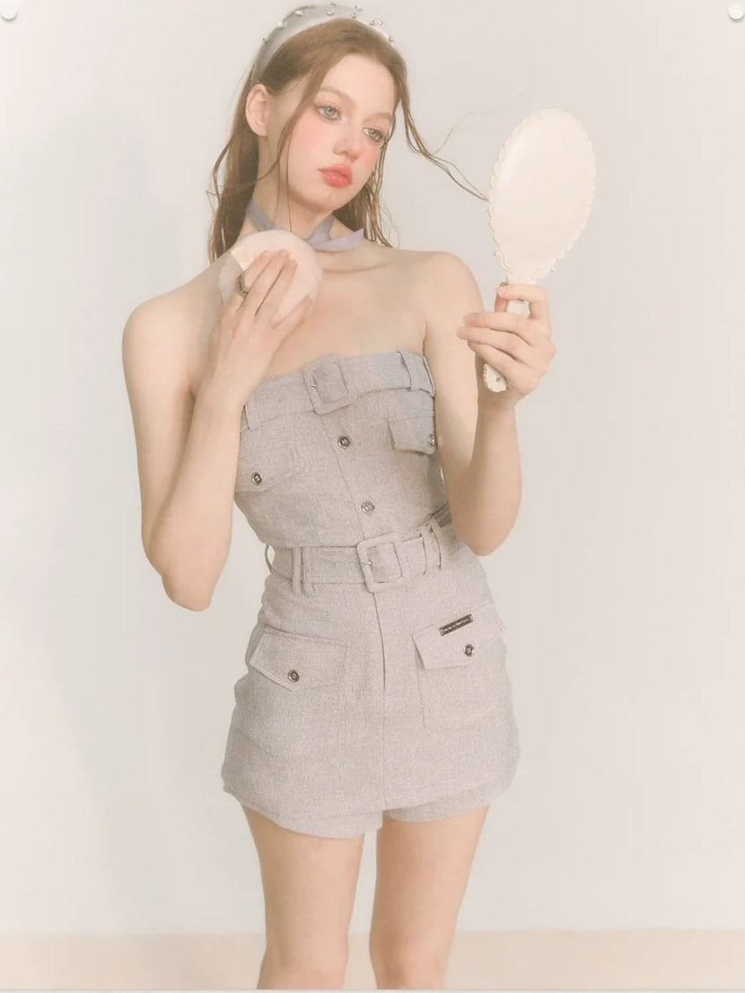 Cropped Jacket & Short Skirt Pants & Tubetop Setup