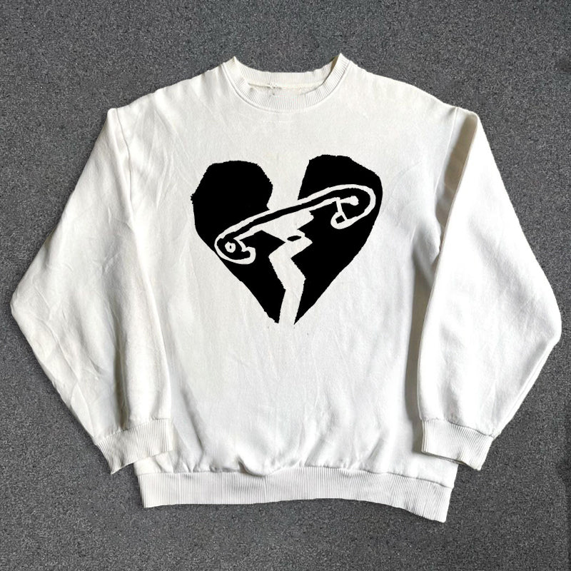 Heart Pin Design Pullover Sweatshirt