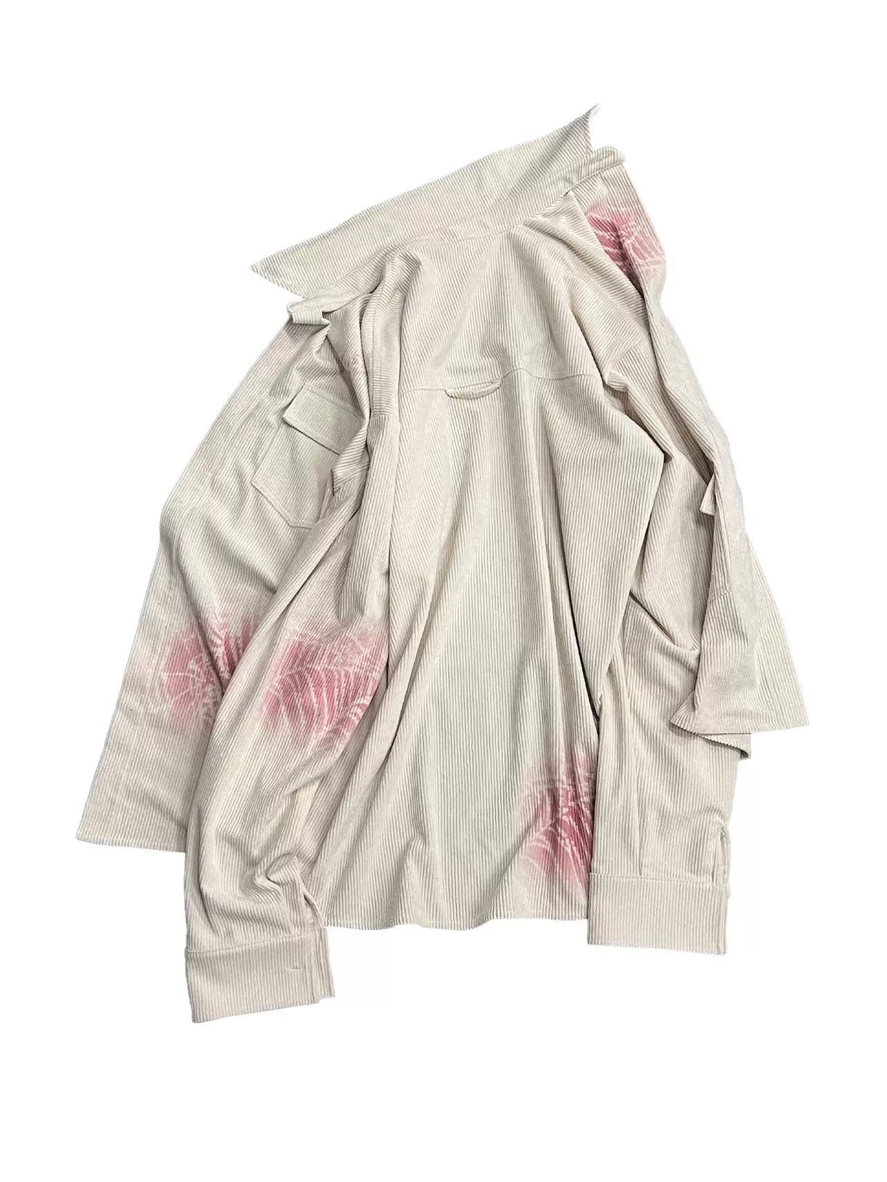 Pocket Design Corduroy Spray Print Long Sleeve Shirt