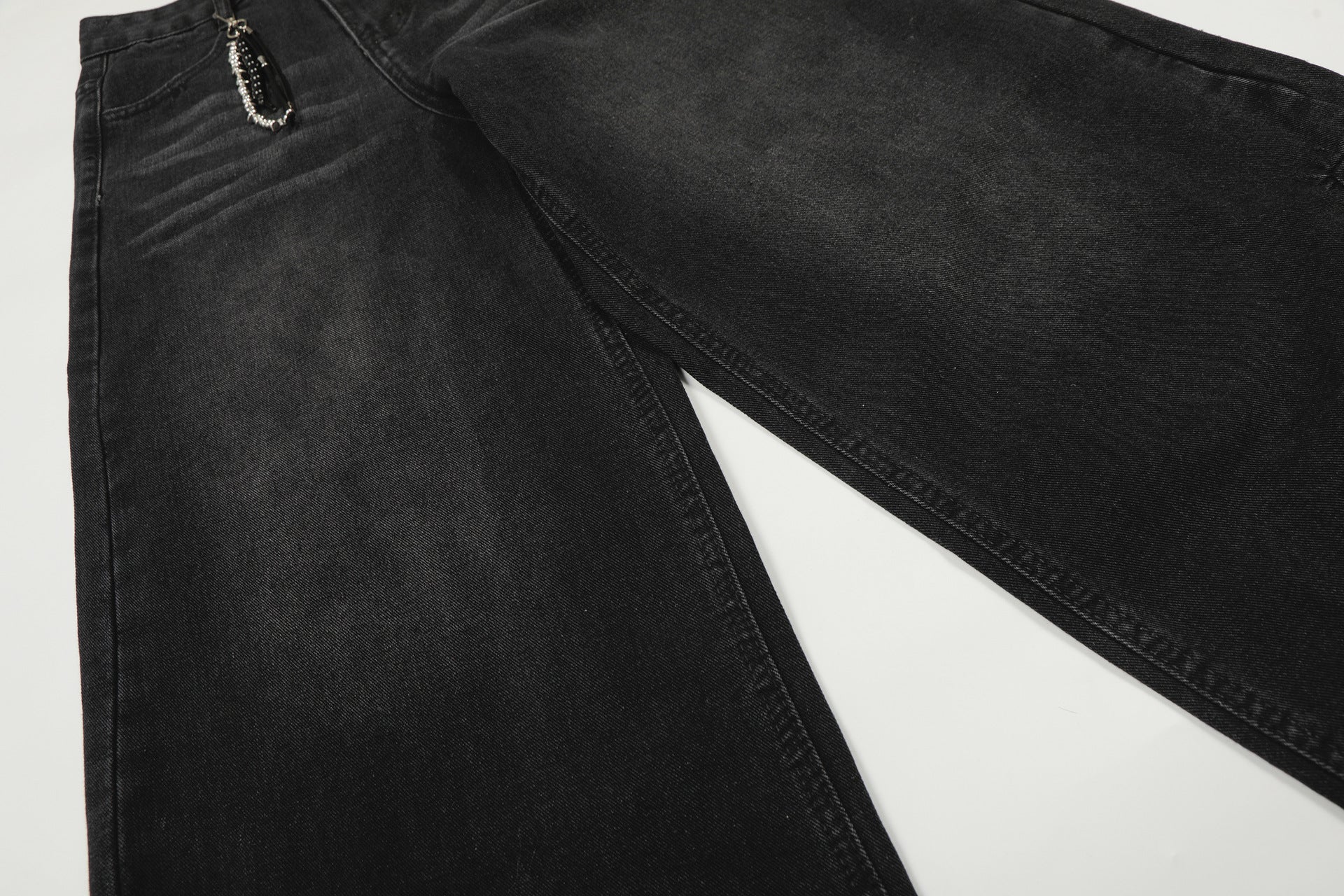 Washed Studs Detail Wide Leg Denim Jeans
