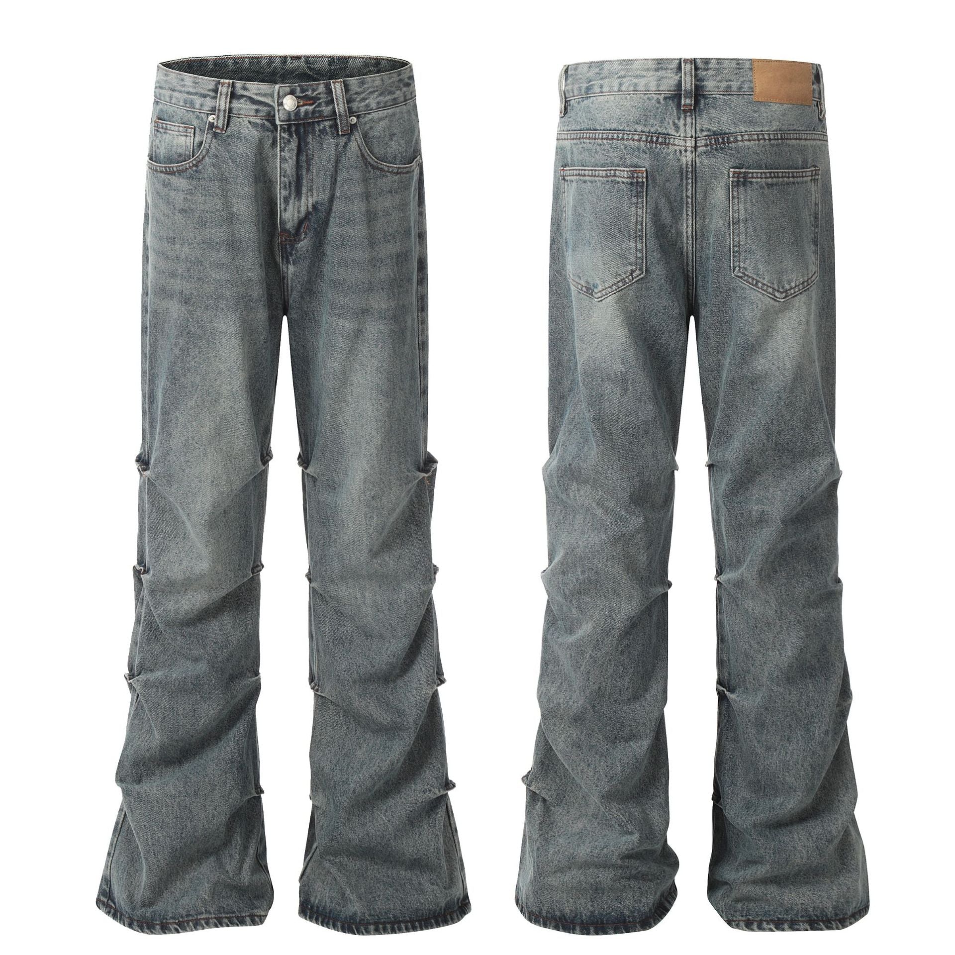 Washed Pleats Straight Denim Jeans