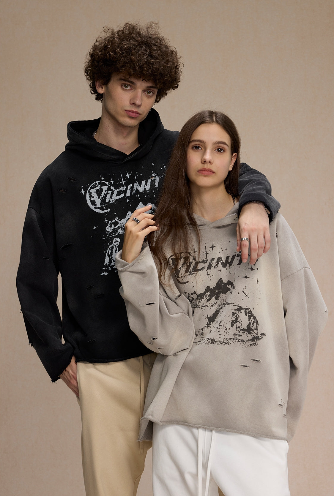 Spray Print Damage Cut off Pullover Hoodie