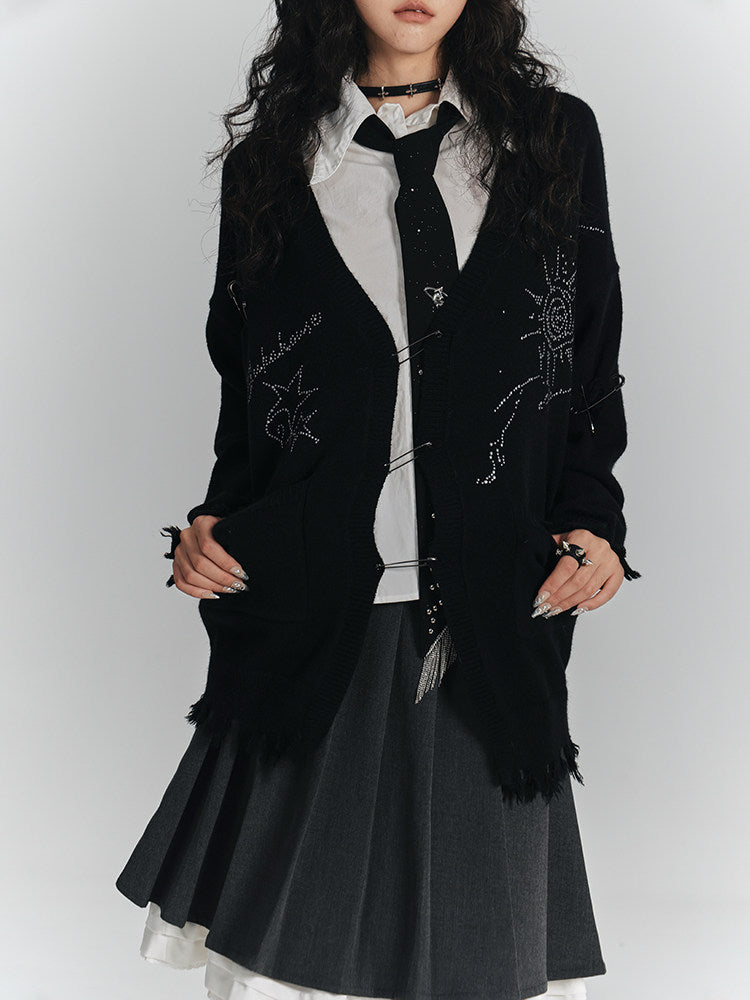 Safety Pin V-Neck Oversize Knit Cardigan