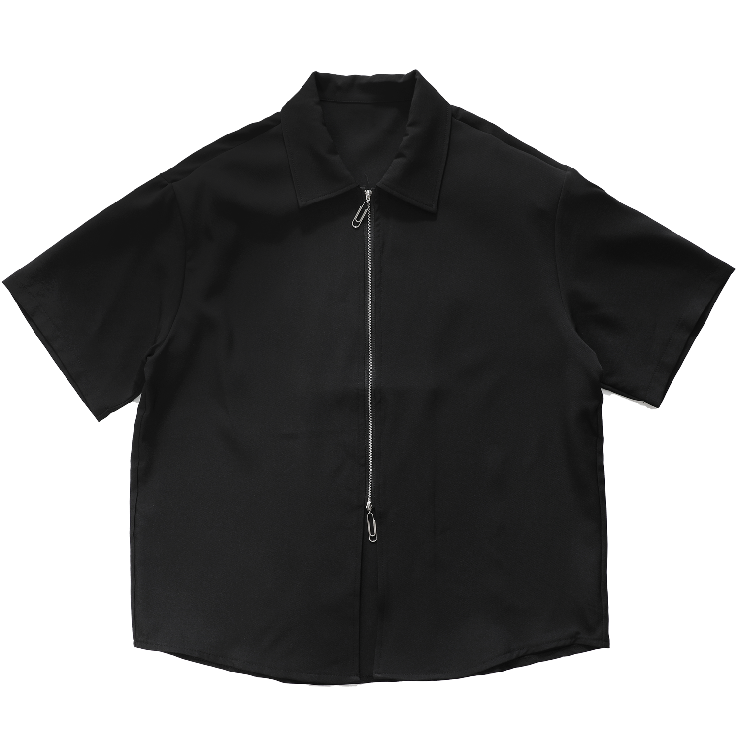 Black Color Zipper Short Sleeve Shirt