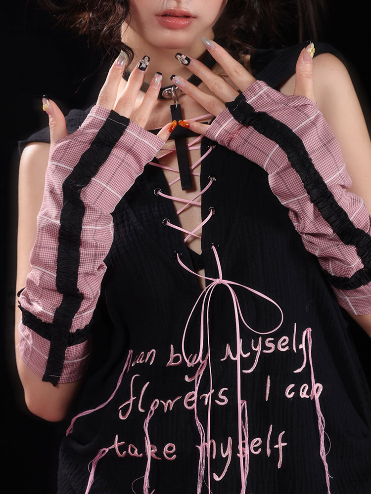 Plaid Lace Trim Arm Warmers