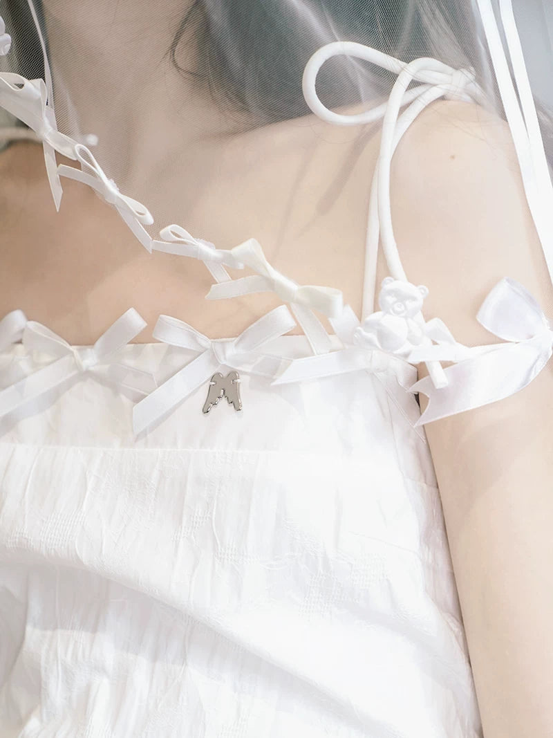 Bow Check Lace Camisole Dress