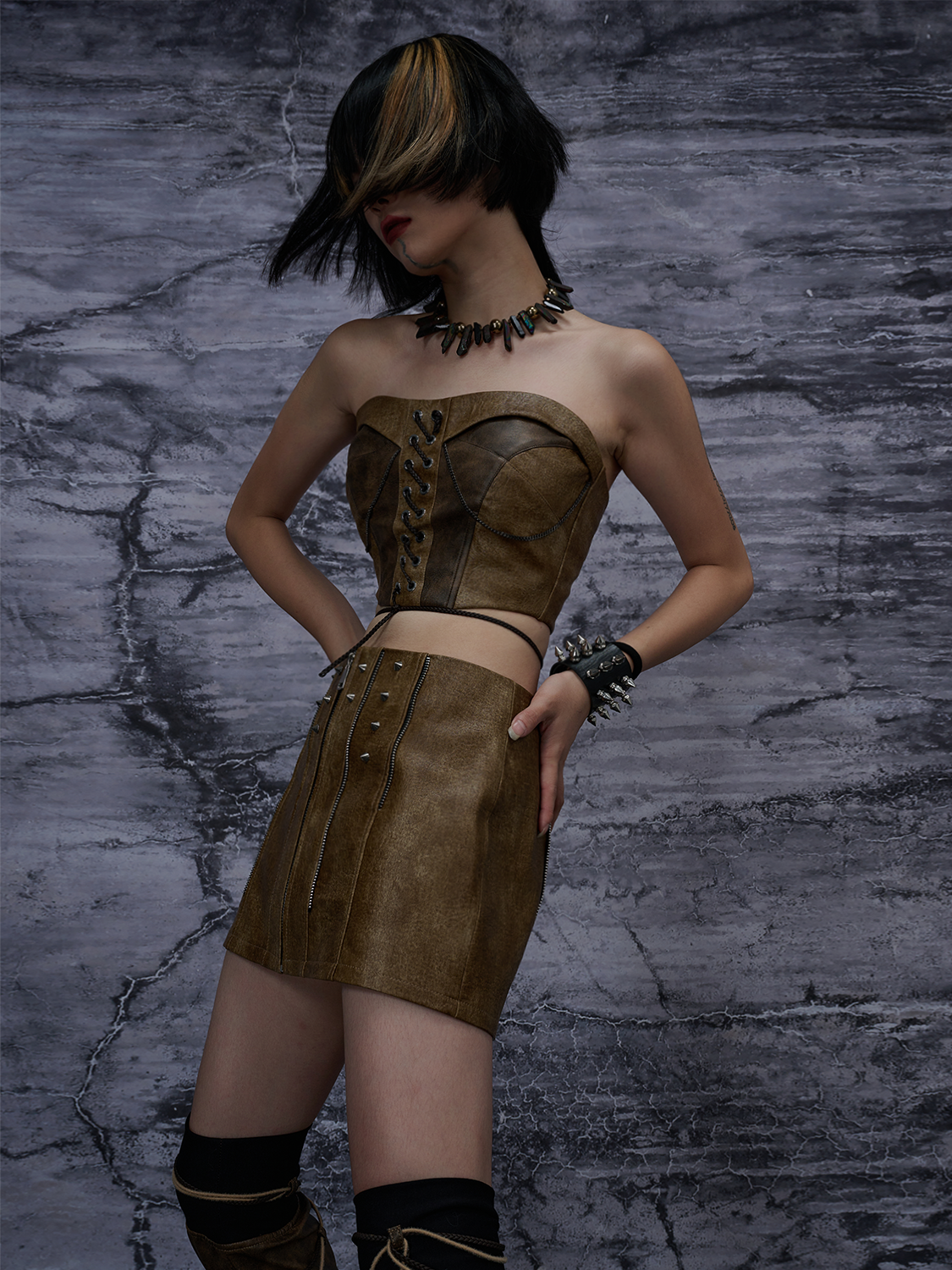 Heavy PU Leather Padded Slim Bustier