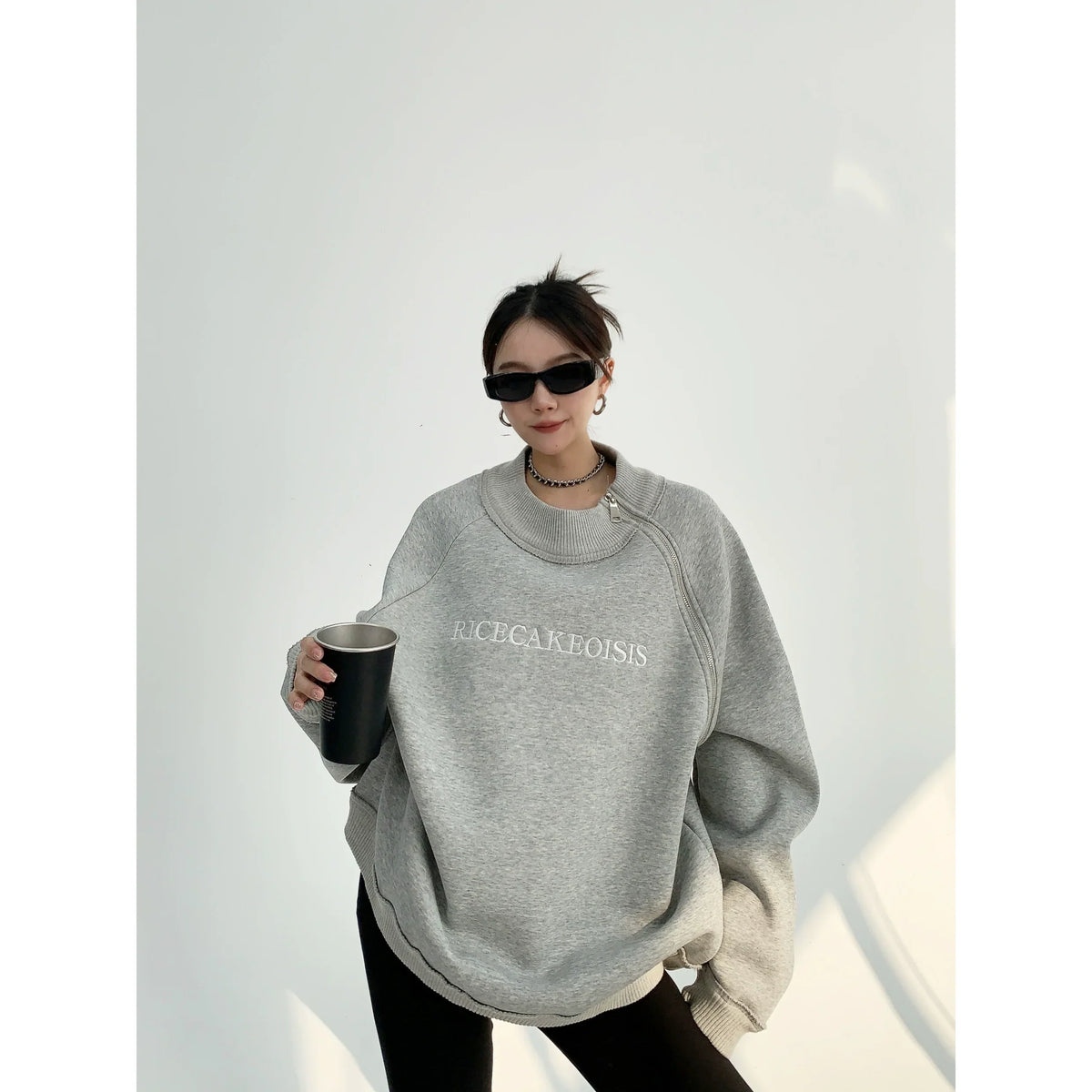 Side Zipper Design Oversized Heavyweight Sweatshirt