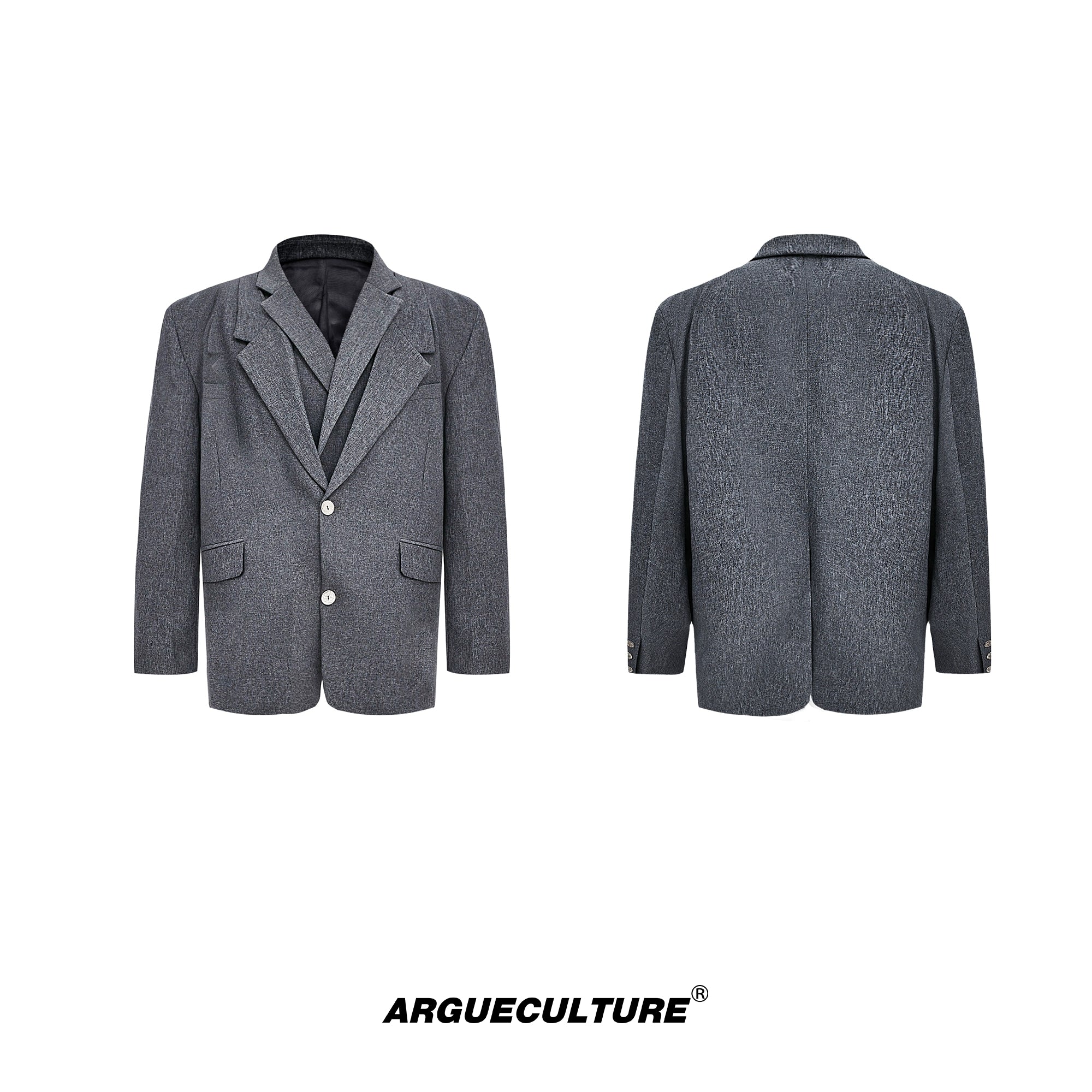 Double-layer Design Oversize Tailored Jacket & Wide Leg Pleats Trousers Setup