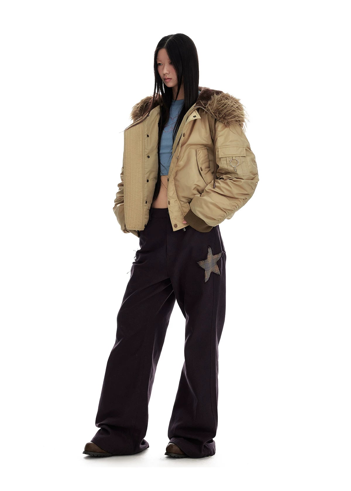 Hooded Fur-Collar White Duck Down Jacket