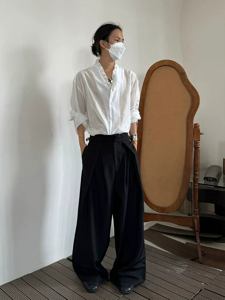Pleats Lace V-Neck Elegant Long Sleeve Shirt