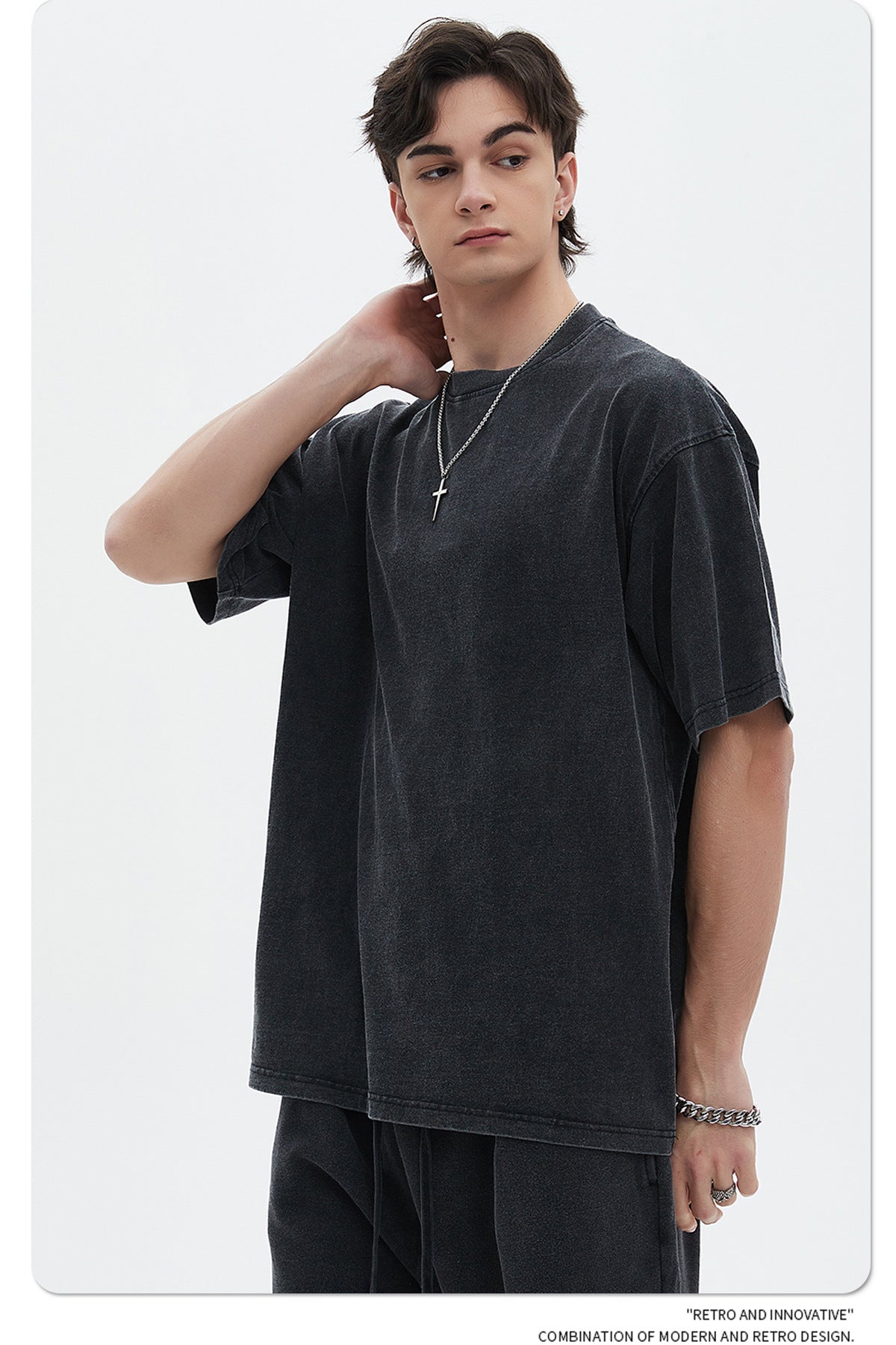 Oversize Washed Short-sleeve-T-shirt & Washed Short Sweatpants Setup