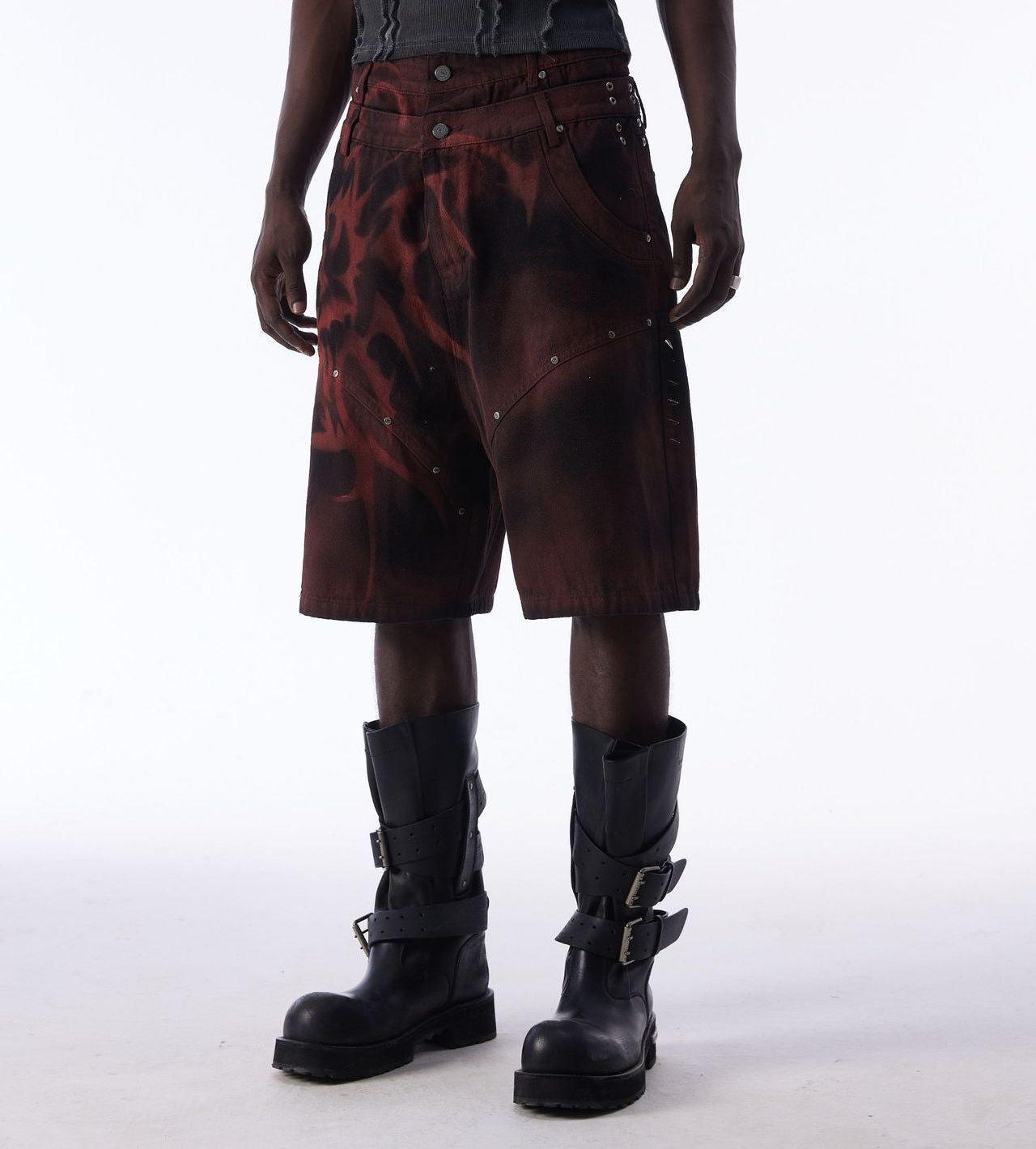 Washed Graffiti Dirty-Dye Denim Jort