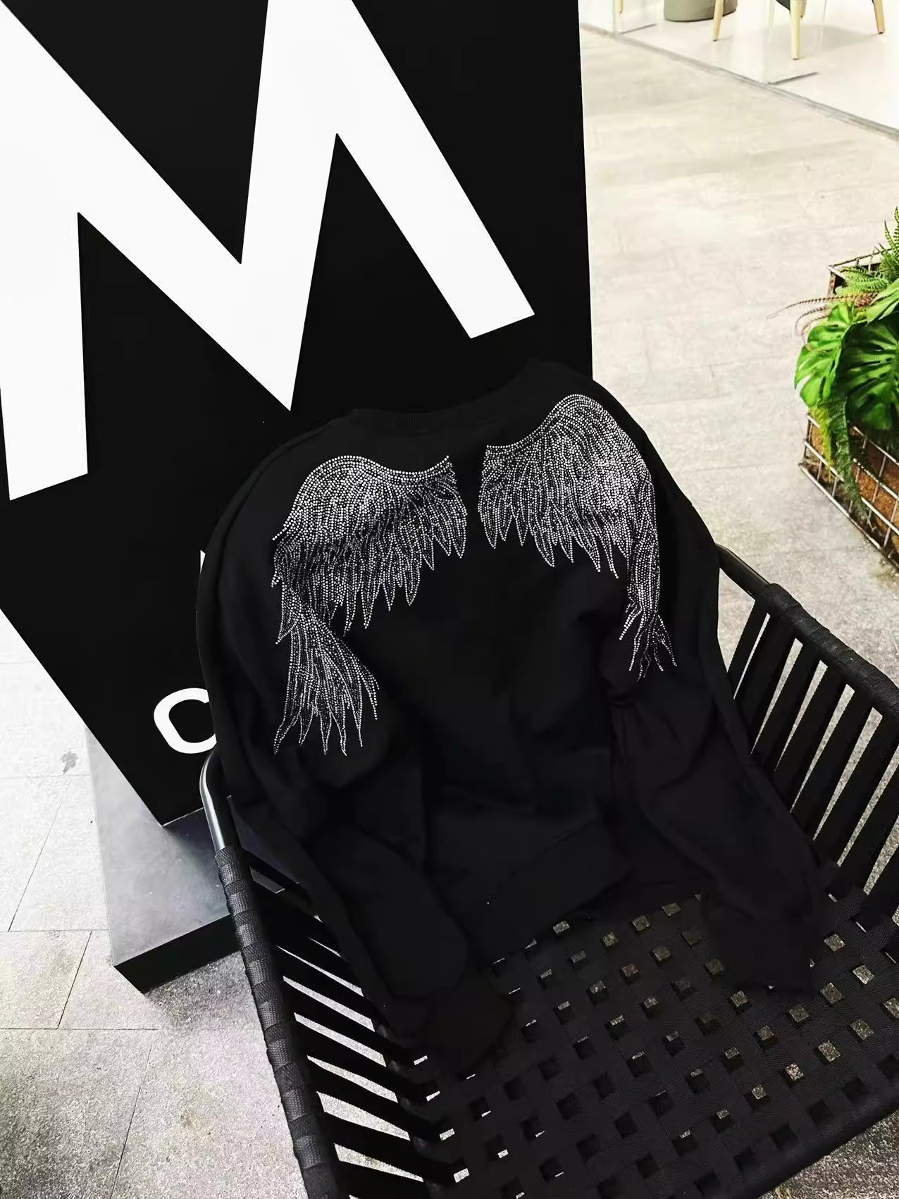 Rhinestone Wing Thick Oversize Long Sleeve Sweatshirt