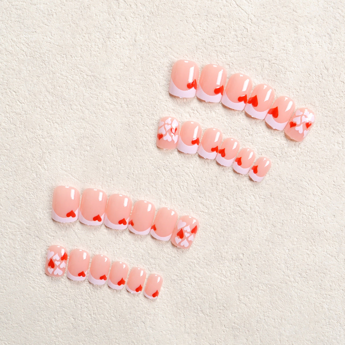 Valentine's Day series wears nail art white edge French nail patches, red hearts, white hearts, fake nail pieces