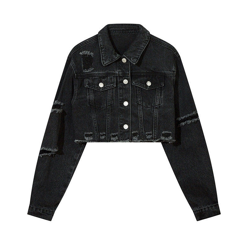 Distressed Cropped Denim Jacket