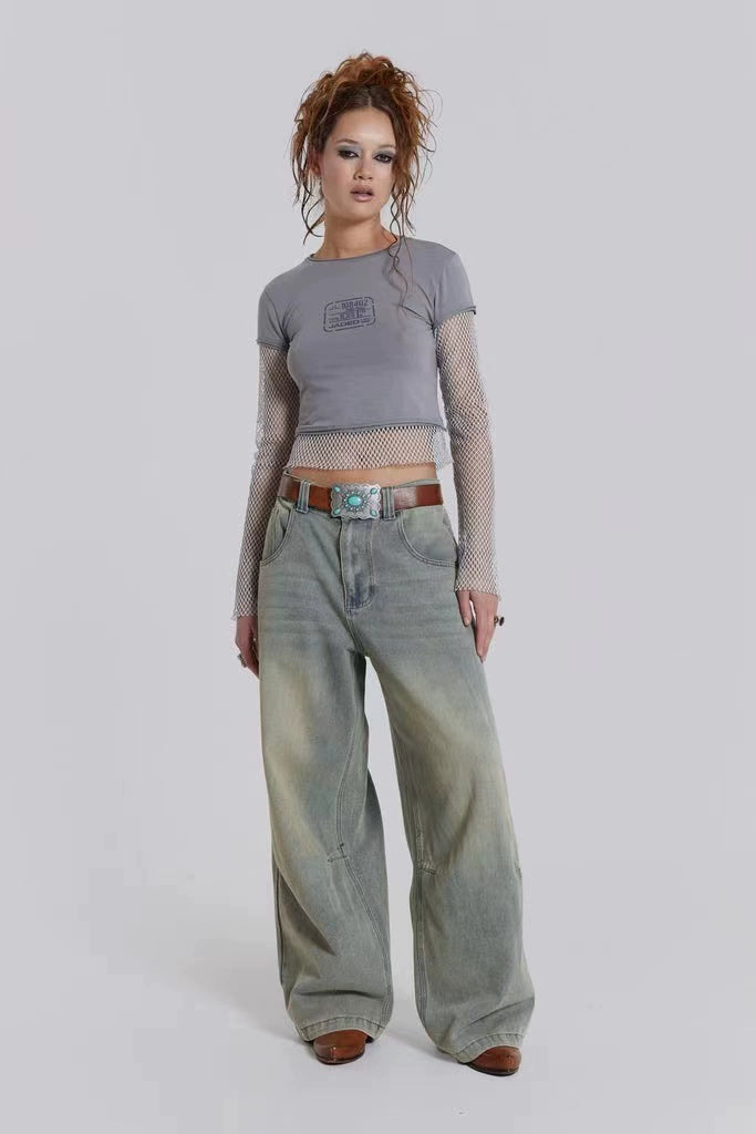 Retro Gradient Washed Loose Denim Jeans