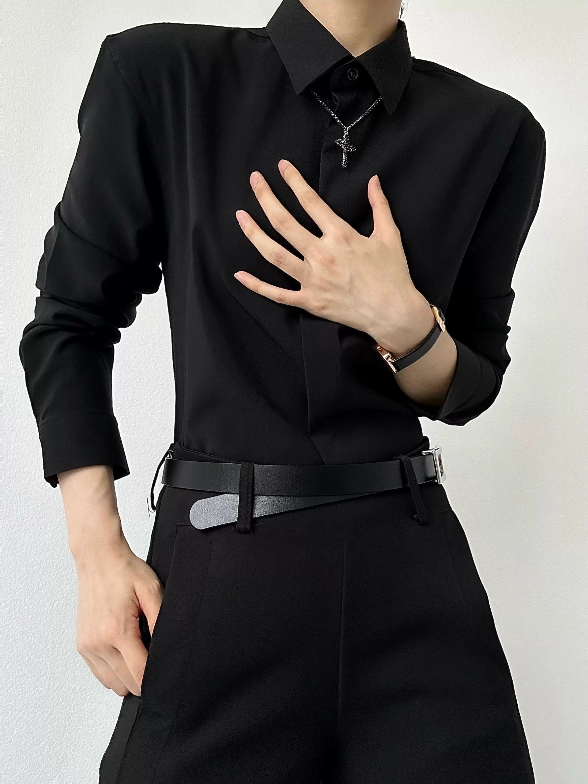 Drape Plain Long Sleeve Shirt