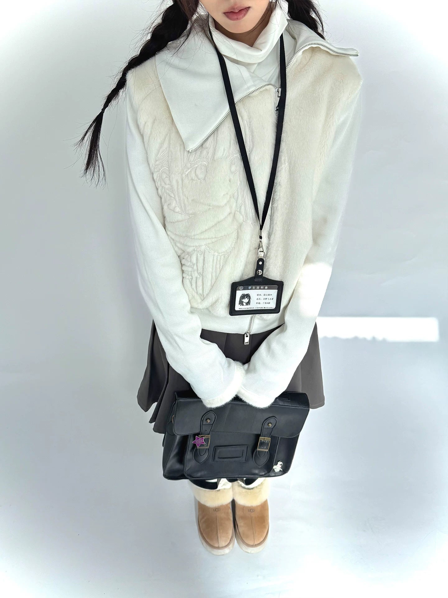 Fleece Embroidery Asymmetrical Zipper Jacket