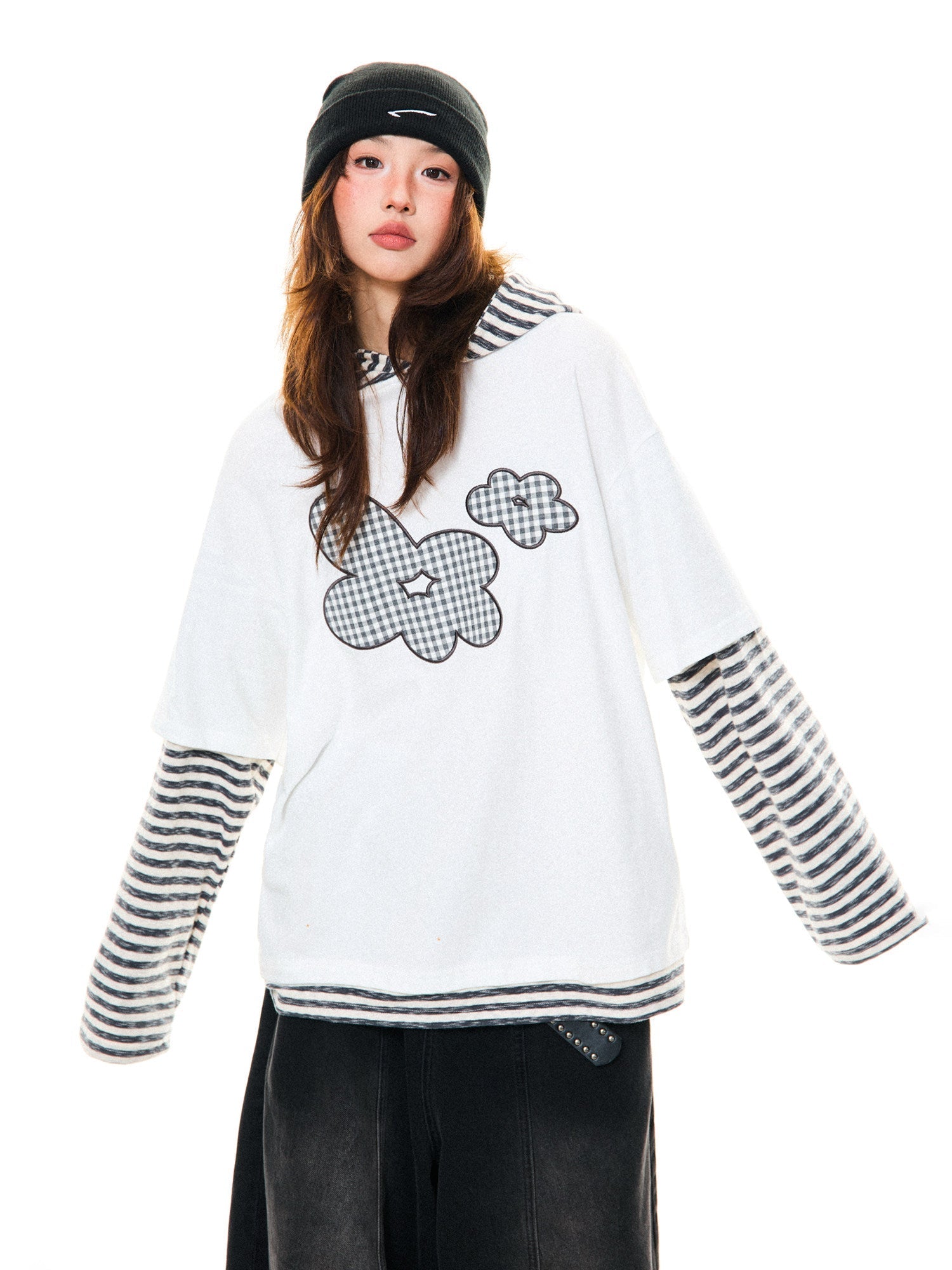 Flower Graphic Layered-Look Hoodie