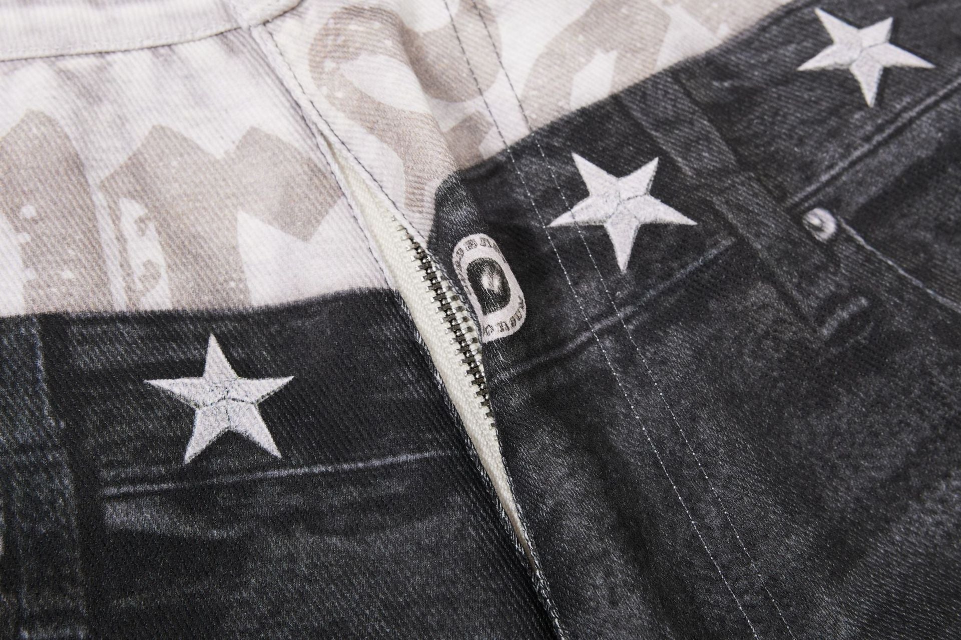 Star Damage Washed Wide Leg Denim Jeans
