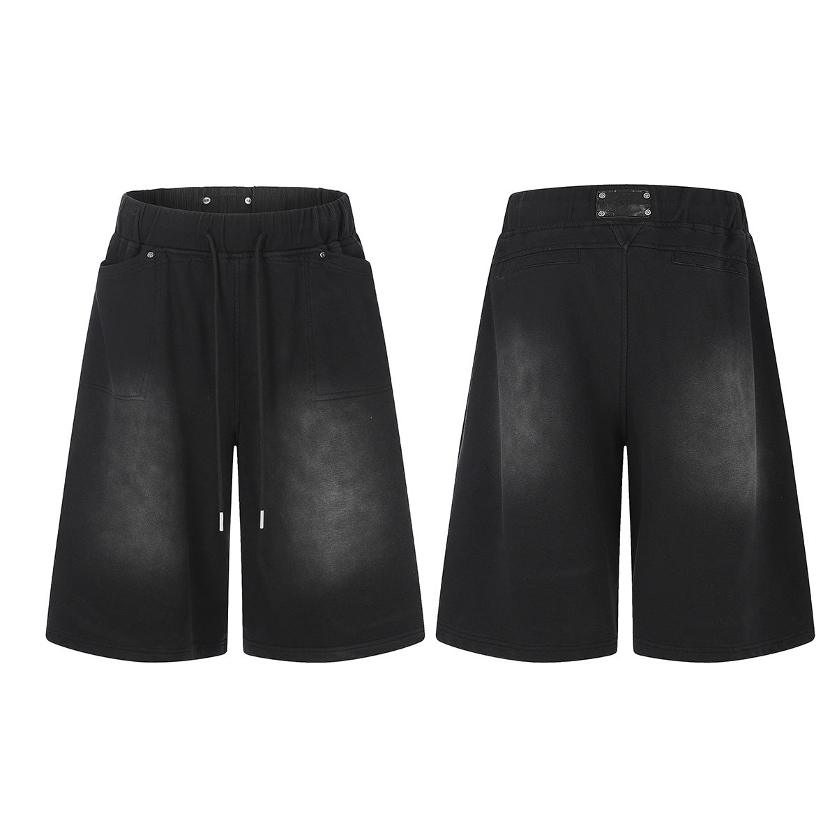 Washed Drawstring Half Sweatpants