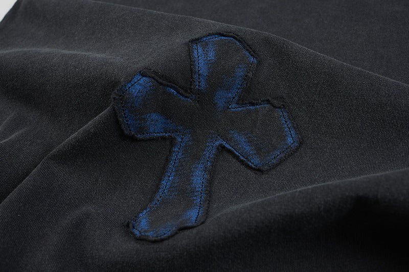 Washed Cross Applique Short Sleeve T-Shirt