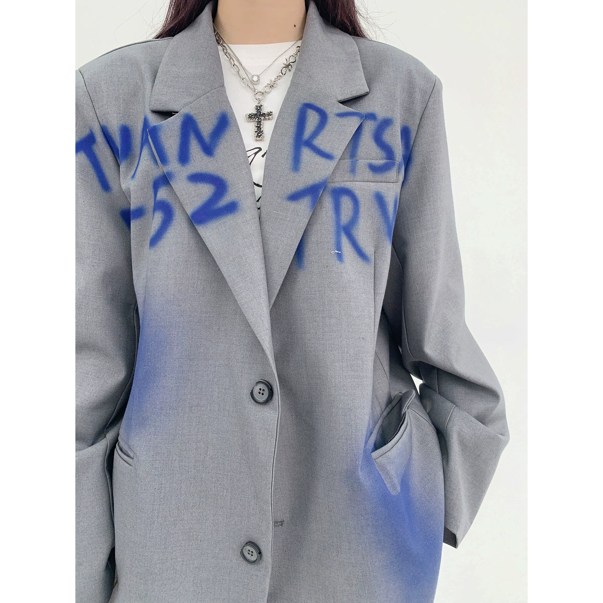 Graffiti Print Oversized Tailored Jacket