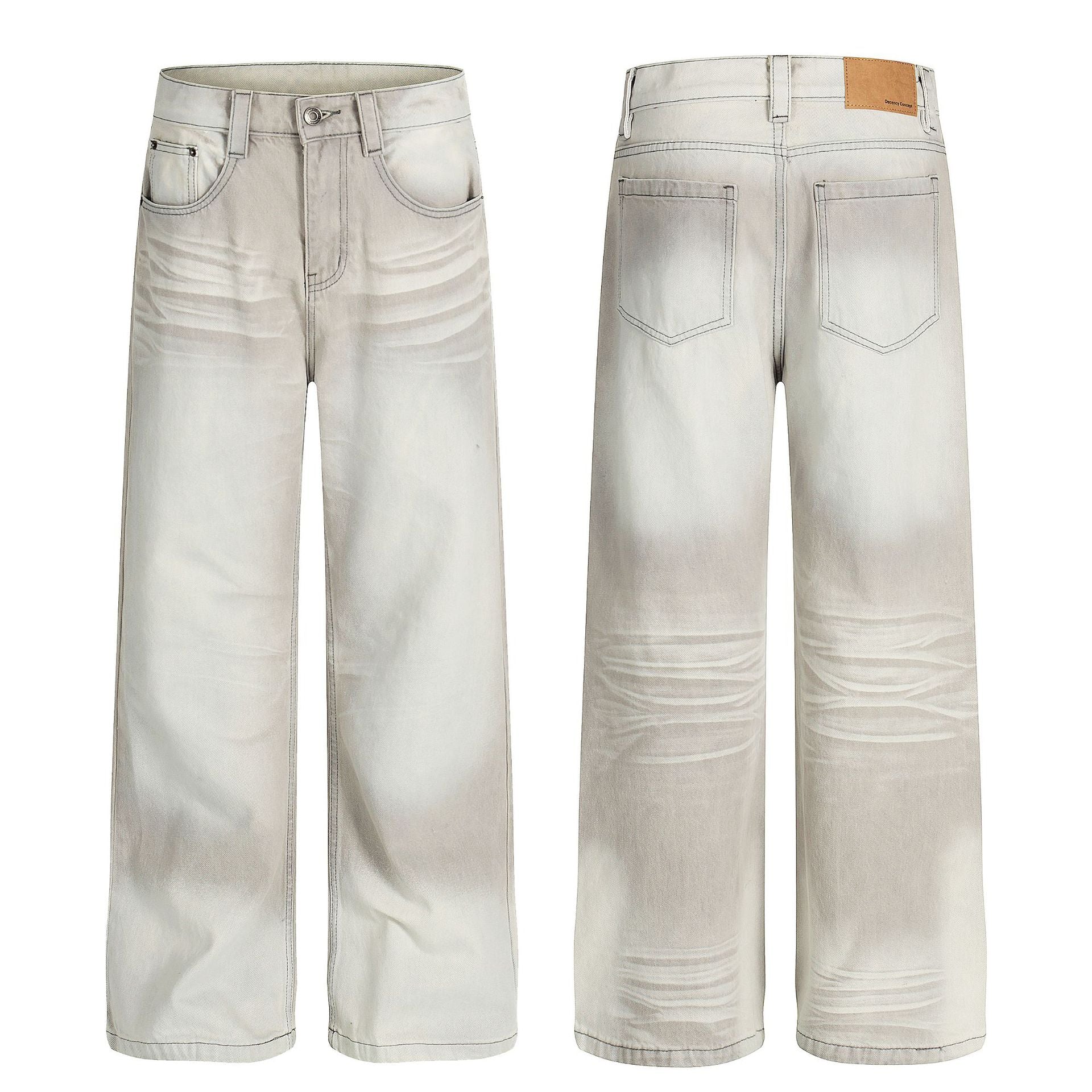 Washed Whiskers Wide Leg Denim Jeans