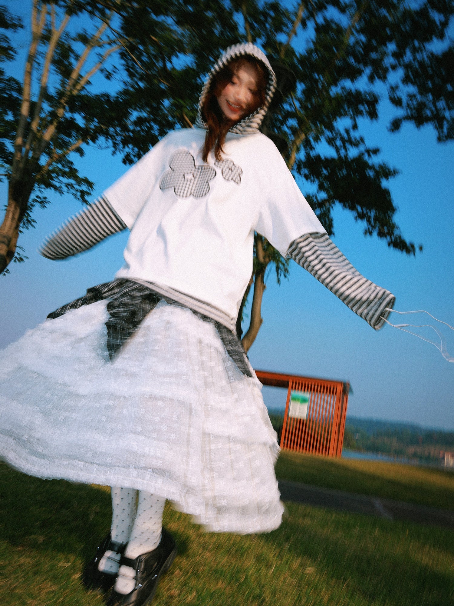 Flower Graphic Layered-Look Hoodie
