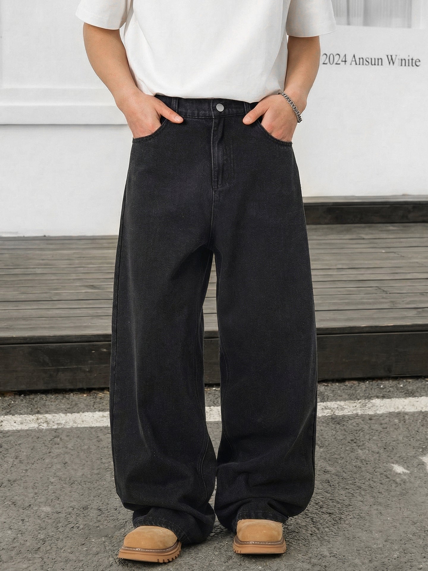 Vintage Distressed Washed Black Jeans