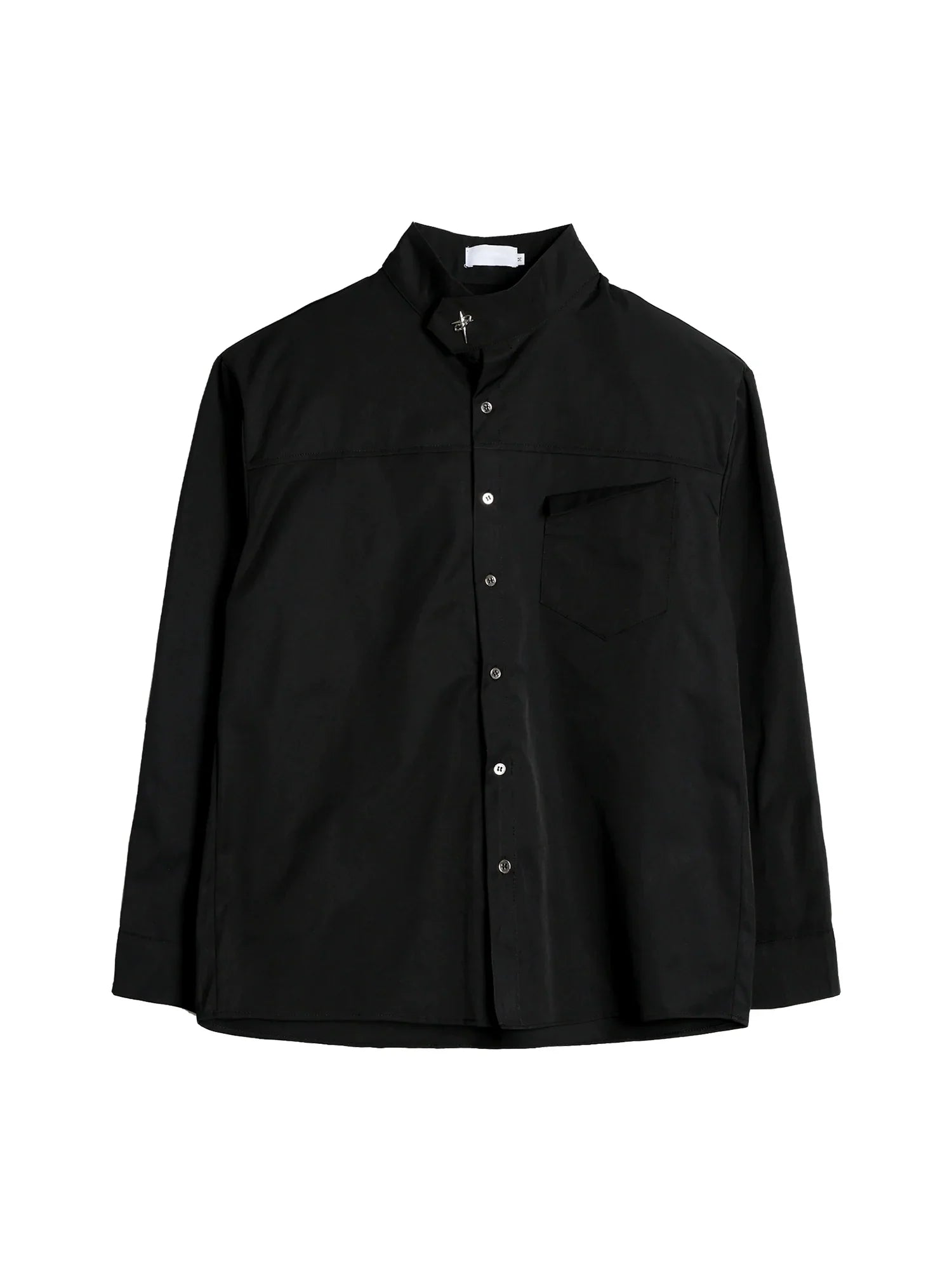 Metal Logo Button Up Stand Neck Long Sleeve Shirt