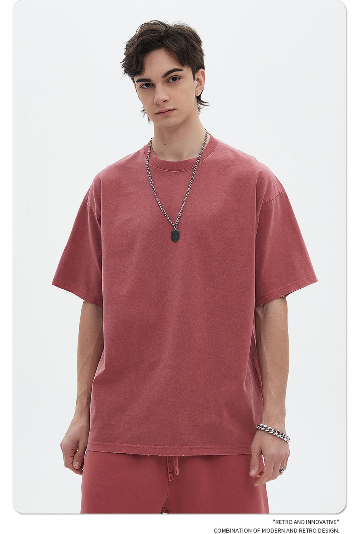 Washed Dyed Oversize Damage Short-sleeve T-shirt & Short Sweatpants Setup