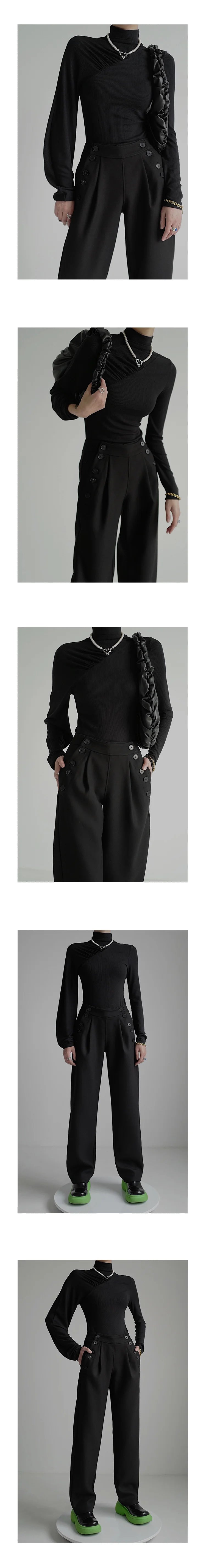 Stand Neck Asymmetric Long Sleeve Knit Top