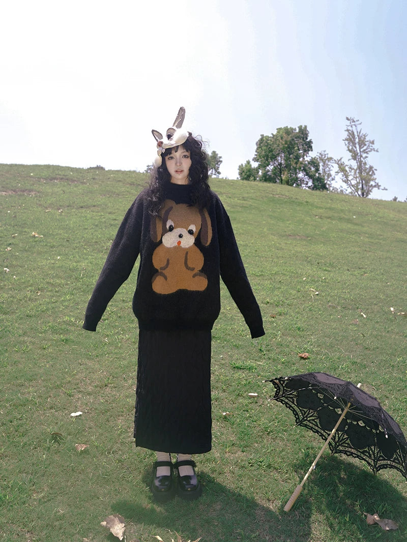 Dog Graphic Design Oversize Knit Sweater