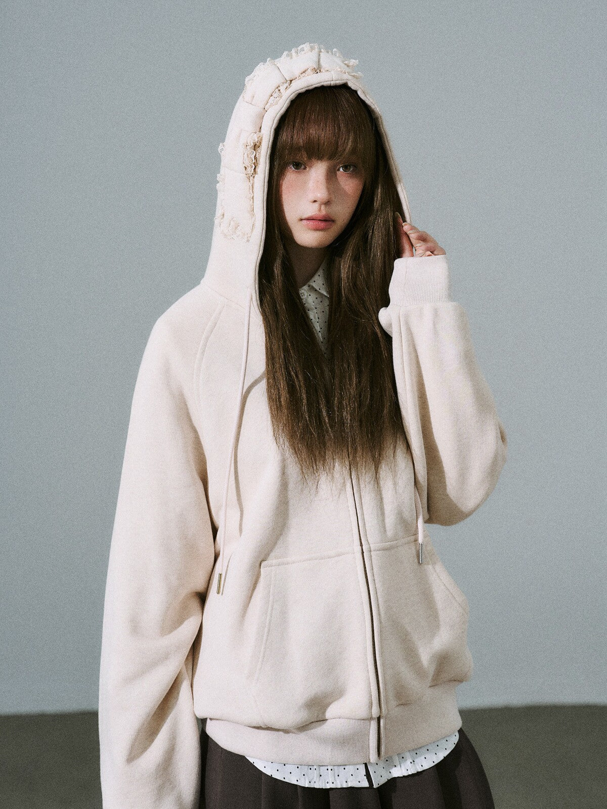 Bow Design Zipper Hoodie