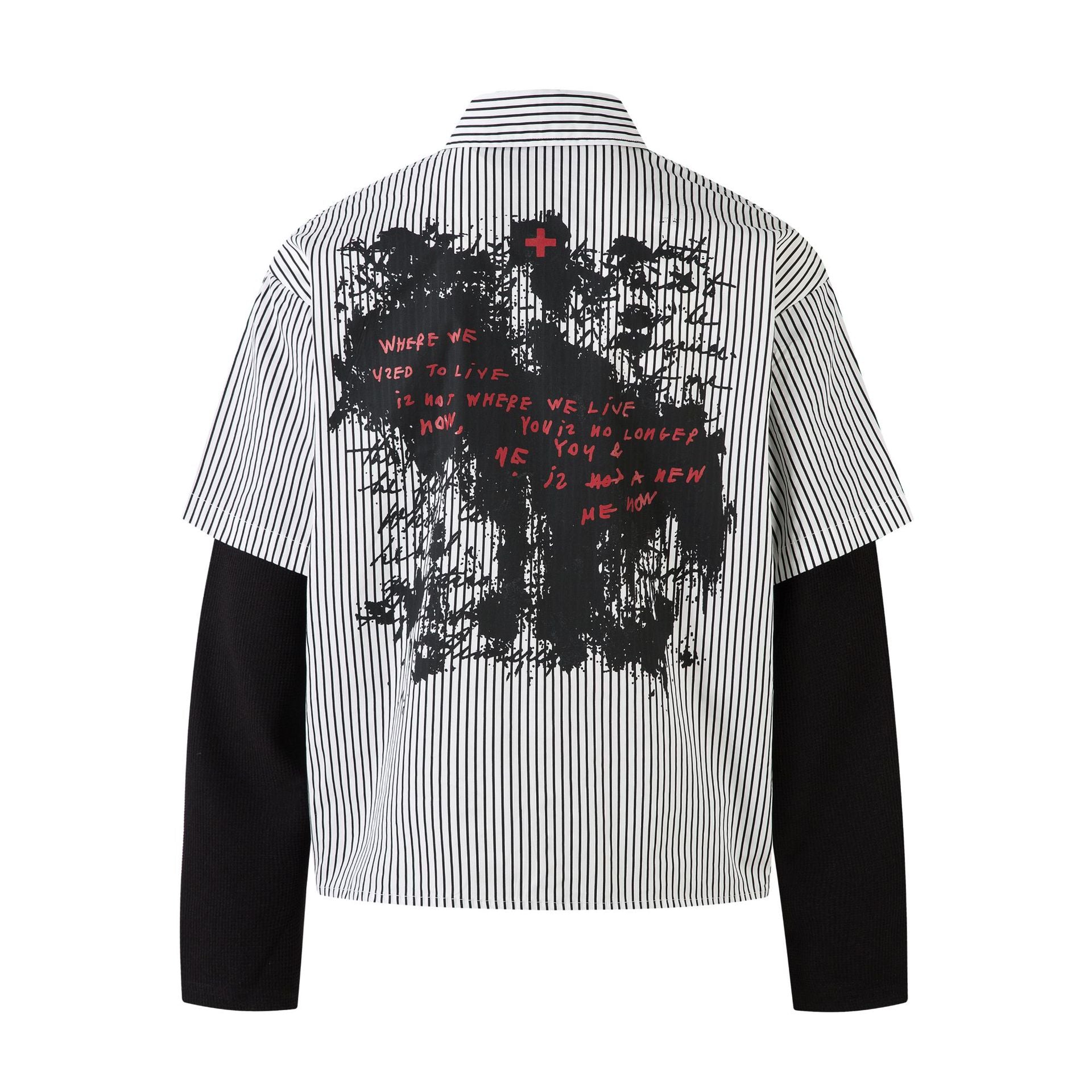 Fake Layered Stripe Graphic Print Long Sleeve Shirt